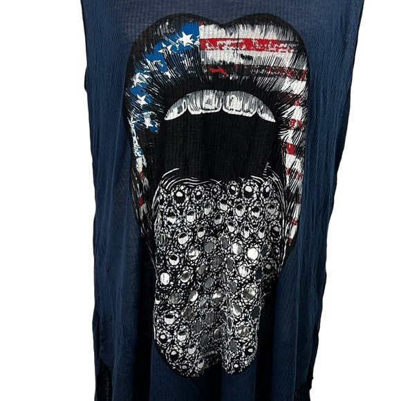 Lauren Moshi Beverly Hills Navy Blue American Flag Lips Sleeveless Tunic… - Picture 4 of 10